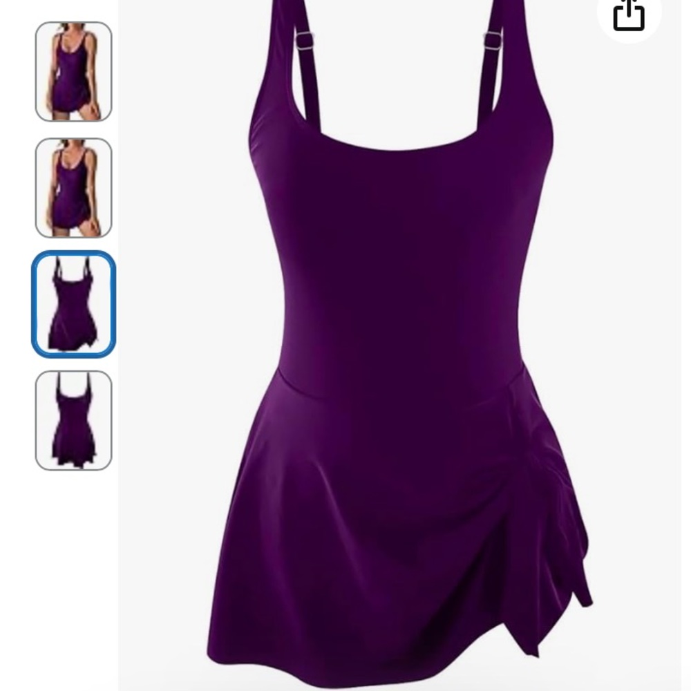 2/$30 Eomenie Purple Women's One Piece Swimsuit with skirt size Large - Picture 4 of 7